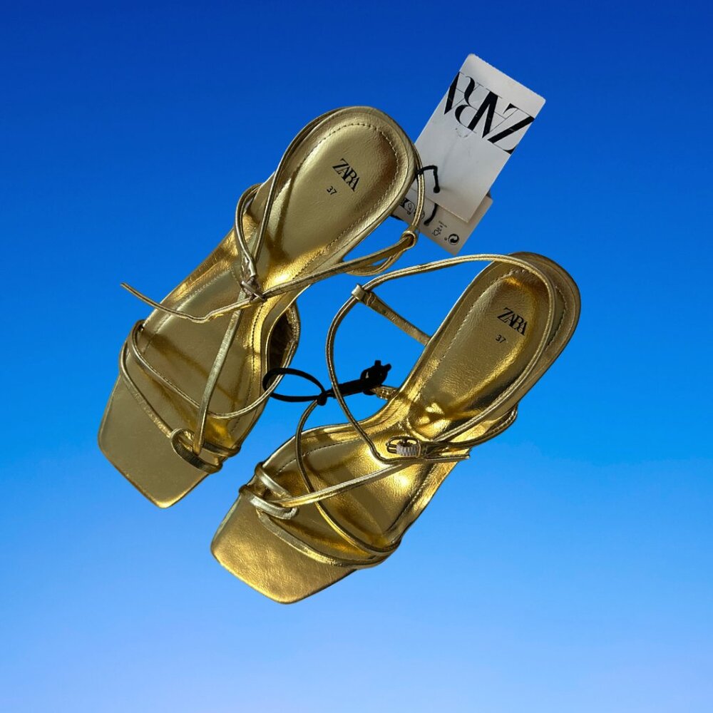 Zara Gold Kitten Heel Sandals